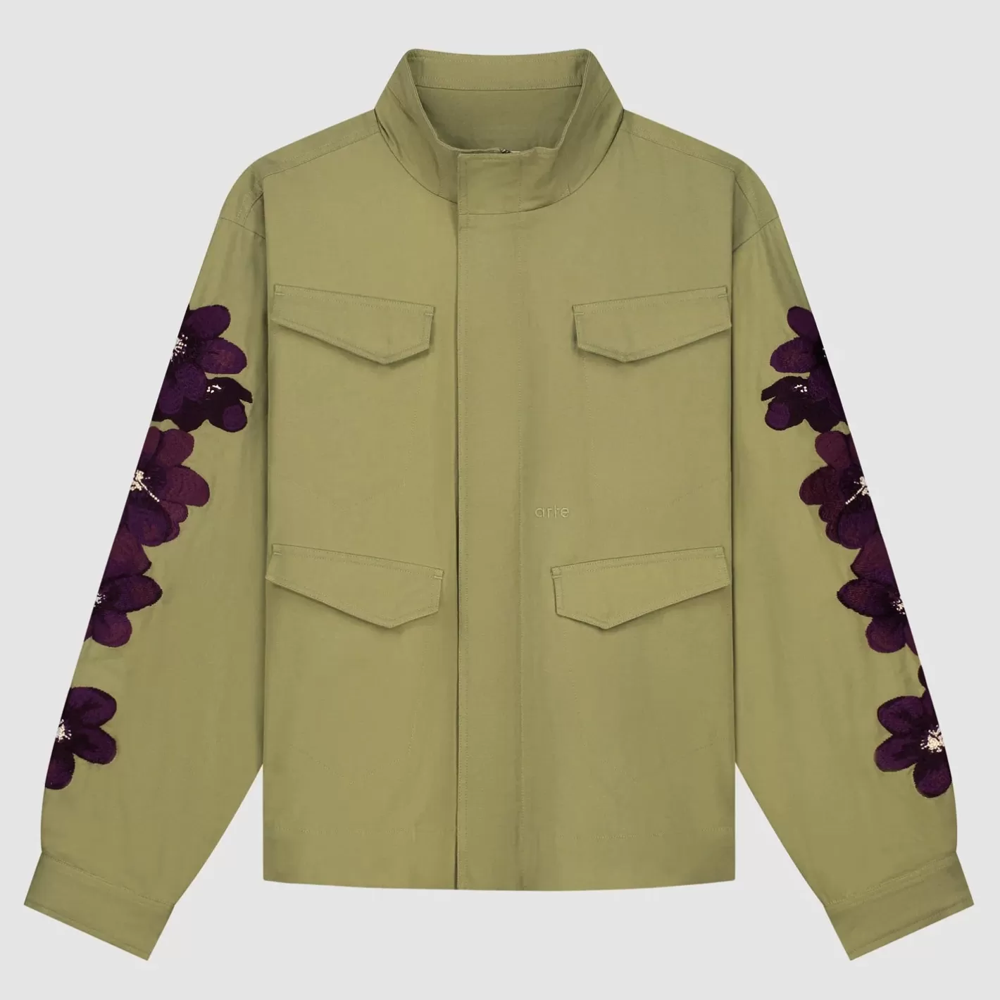 Shop Flower Embroidery Jacket - Olive Green Jackets