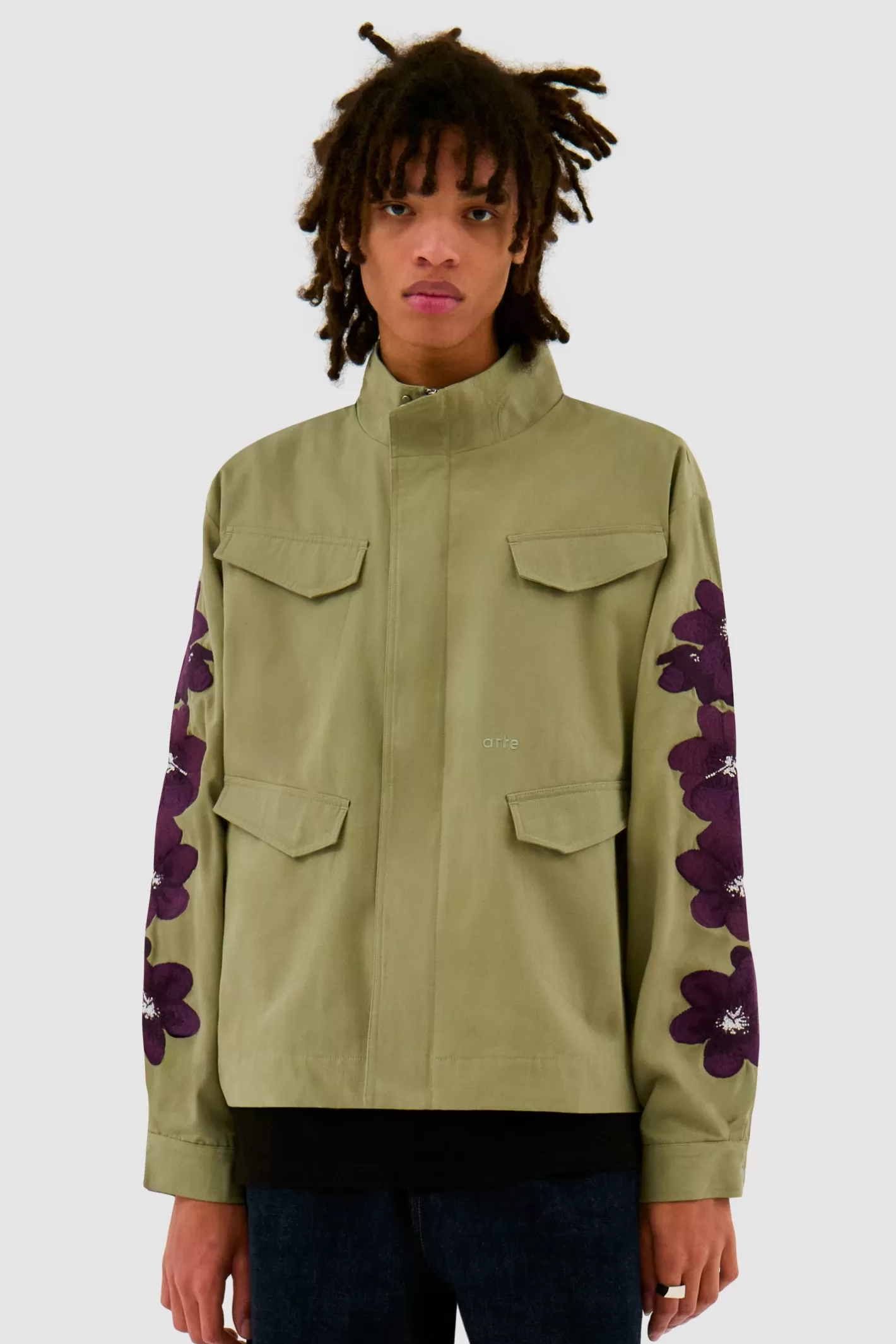 Shop Flower Embroidery Jacket - Olive Green Jackets