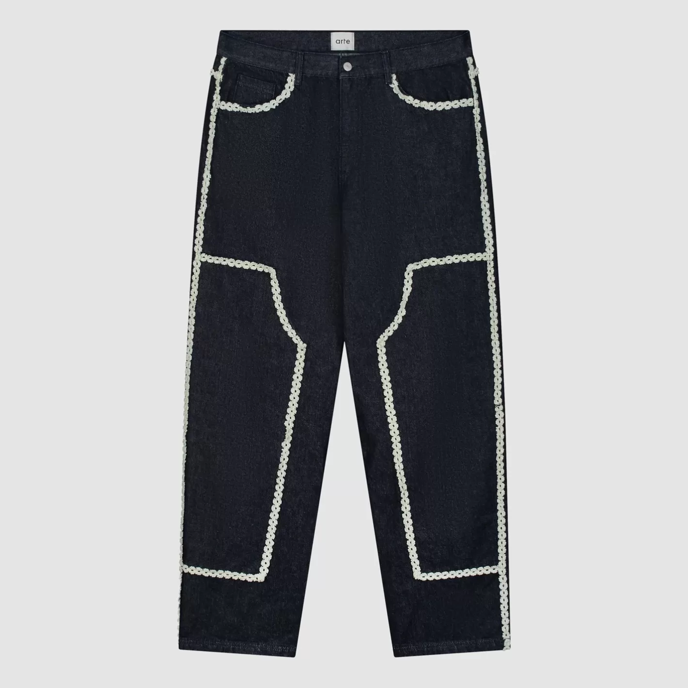 New Flower Trim Denim Pants - Dark Wash Pants