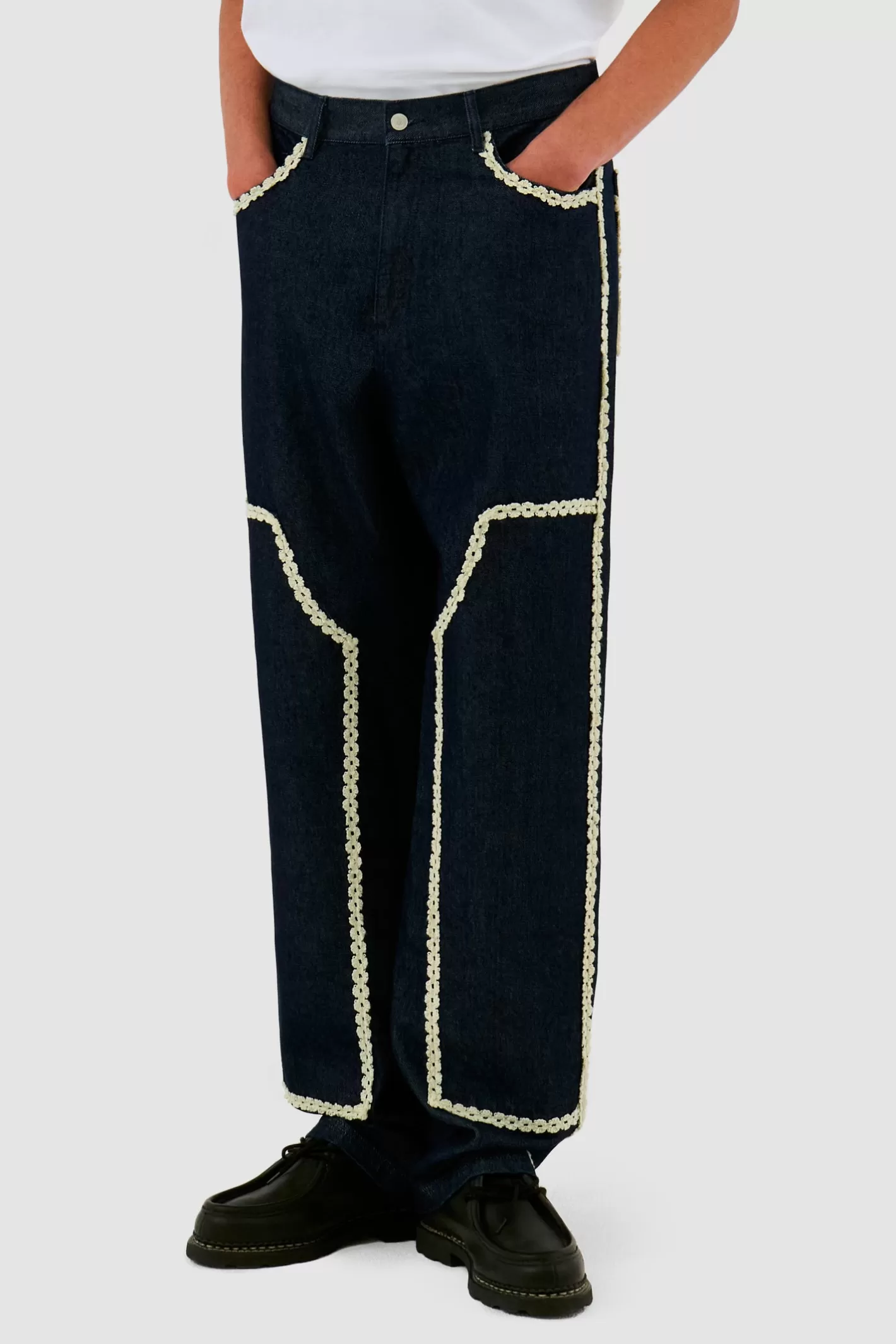 New Flower Trim Denim Pants - Dark Wash Pants